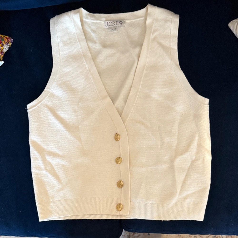 J. Crew Cream Sleeveless Vest with Gold Buttons